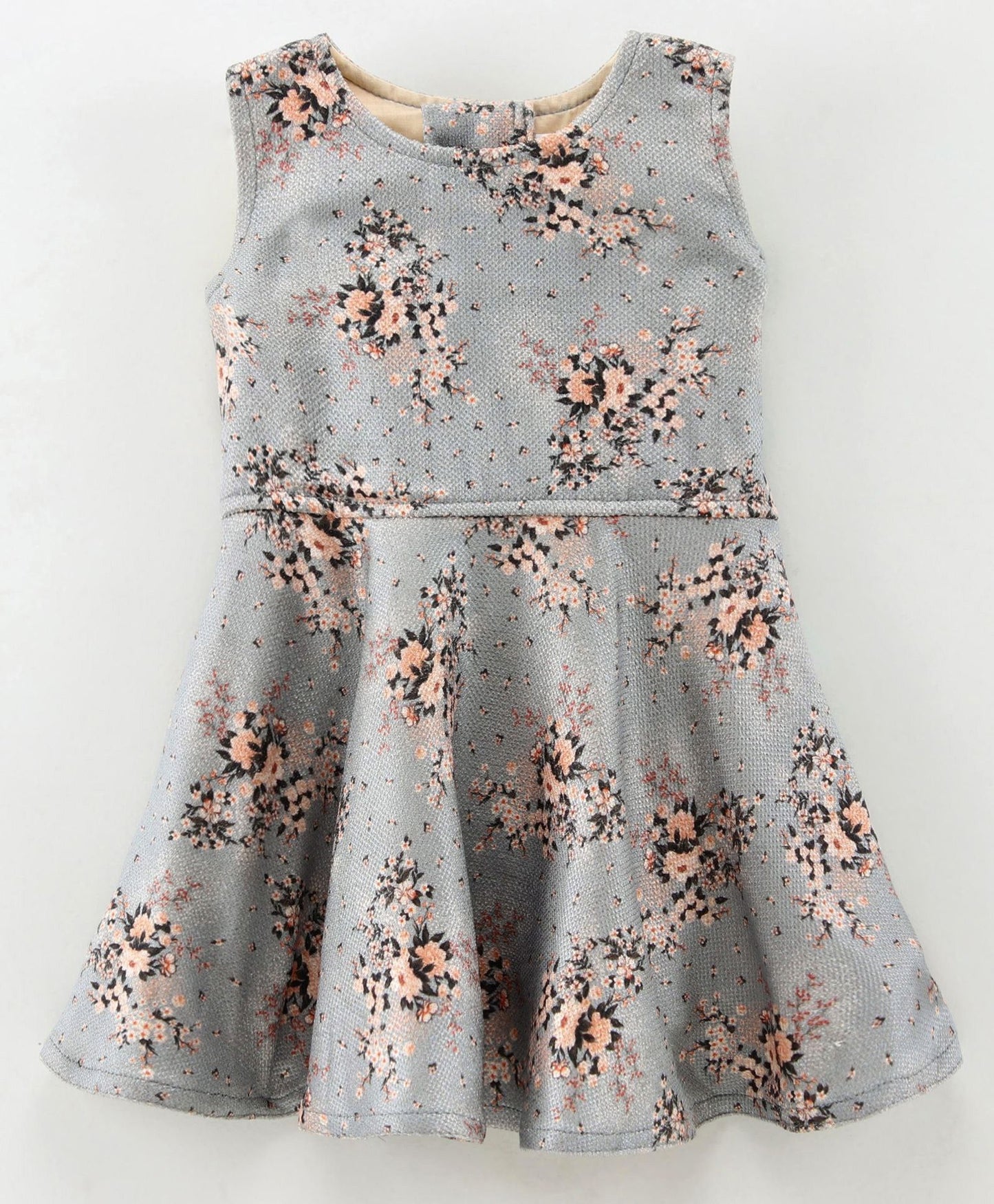 Enfance Sleeveless Flower Print Dress & Cap Sleeves Floral Applique Jacket -Brown