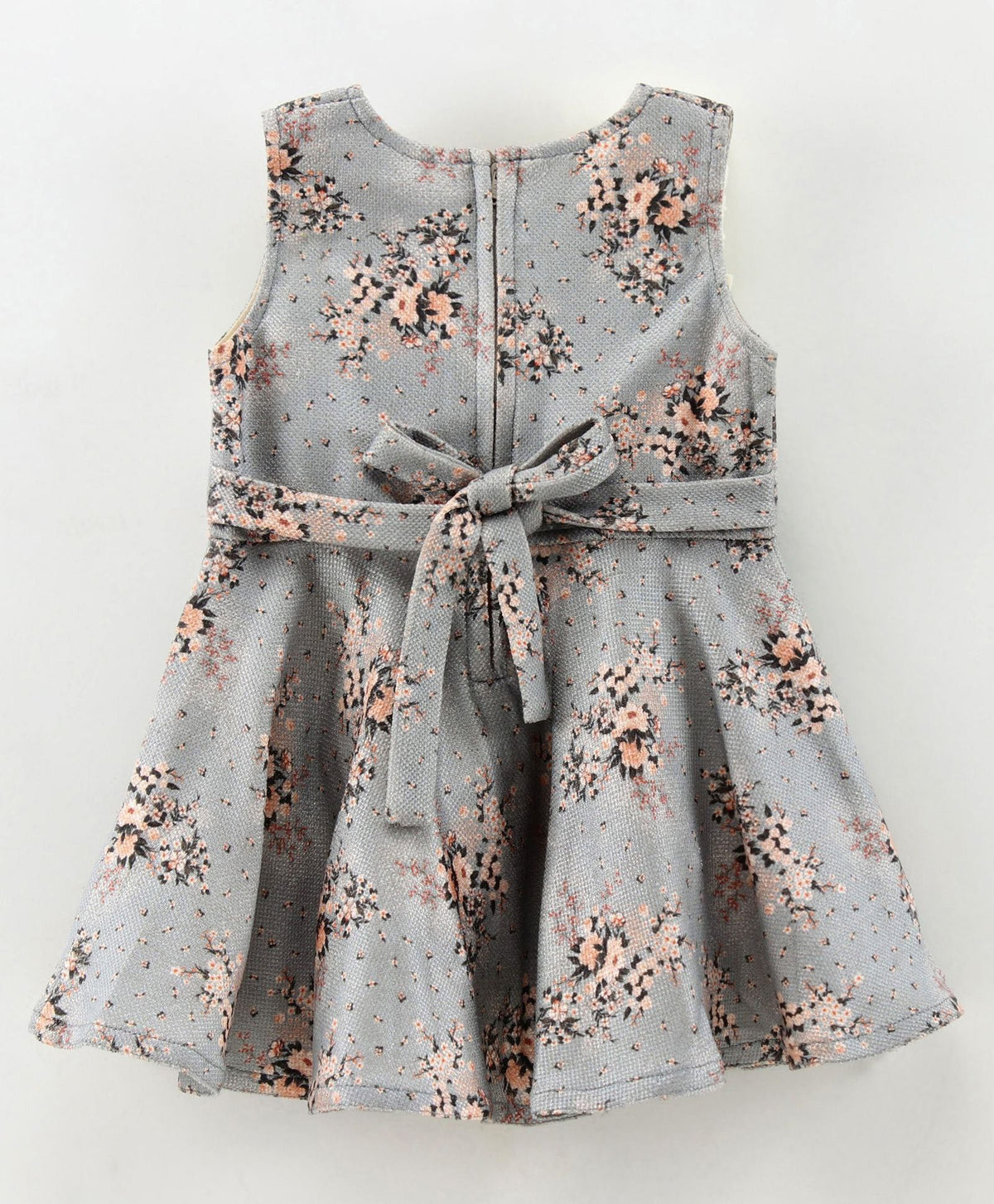 Enfance Sleeveless Flower Print Dress & Cap Sleeves Floral Applique Jacket -Brown