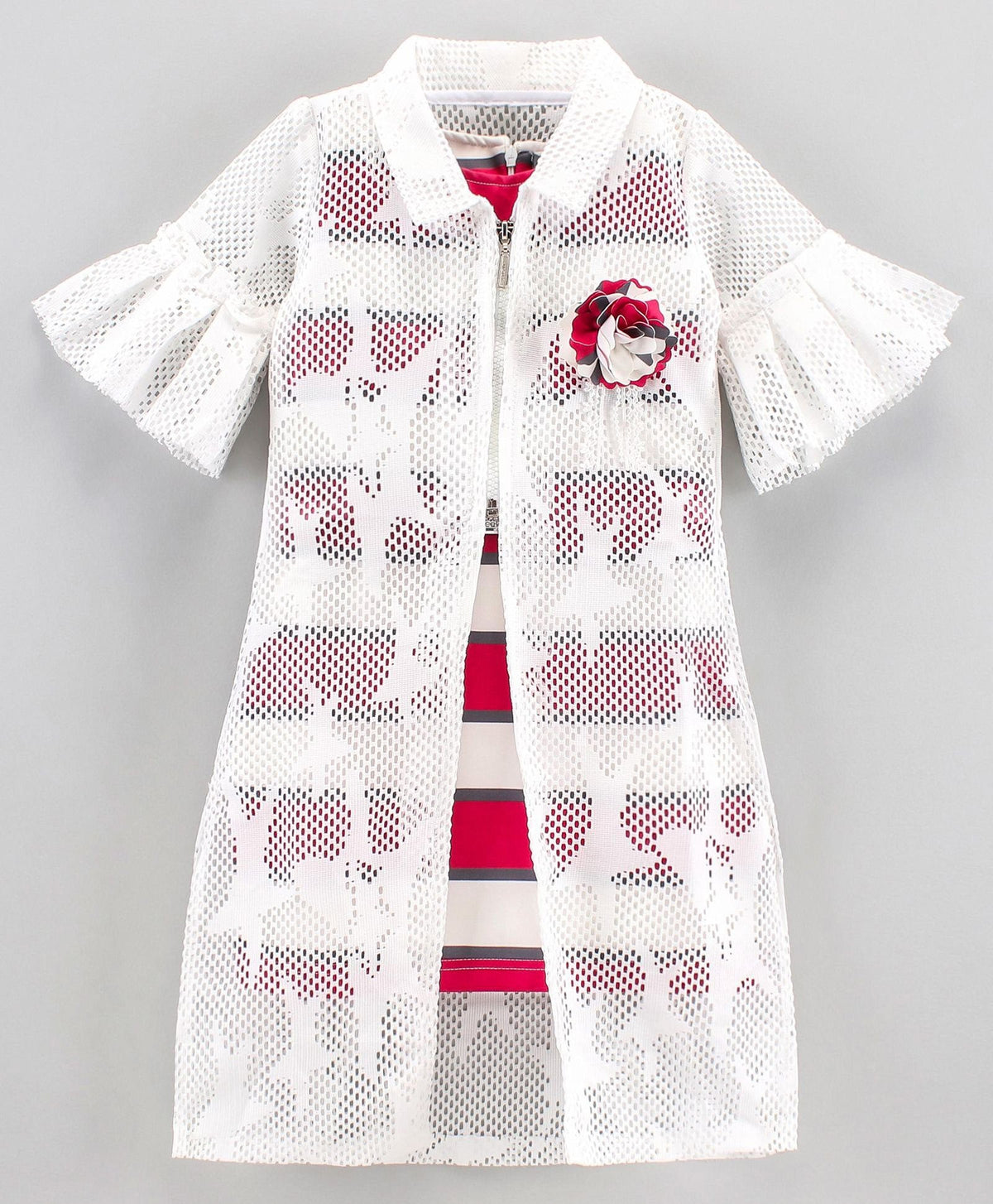 Enfance Half Sleeves Striped Dress With Jacket-Rani
