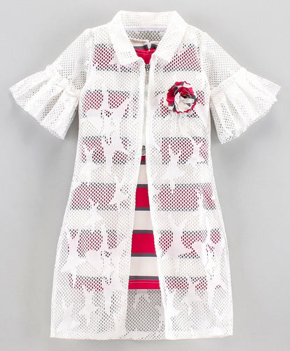 Enfance Half Sleeves Striped Dress With Jacket-Rani