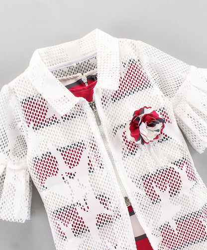 Enfance Half Sleeves Striped Dress With Jacket-Rani
