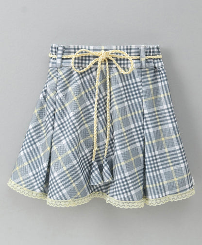 Enfance Half Sleeves Butterfly Applique Top & Checks Print Skirt Set -Lemon