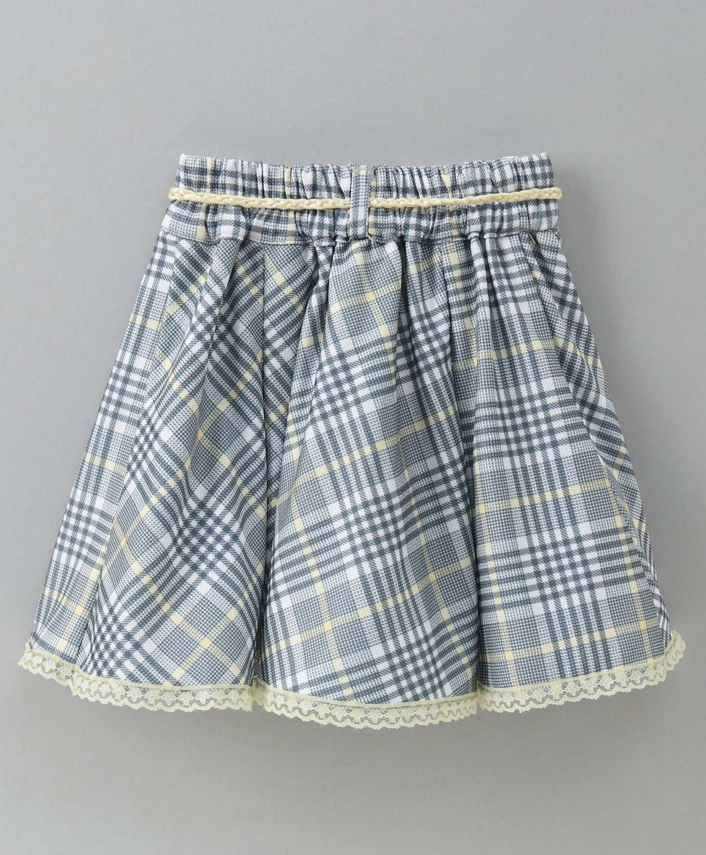 Enfance Half Sleeves Butterfly Applique Top & Checks Print Skirt Set -Lemon