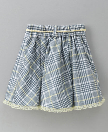 Enfance Half Sleeves Butterfly Applique Top & Checks Print Skirt Set -Lemon