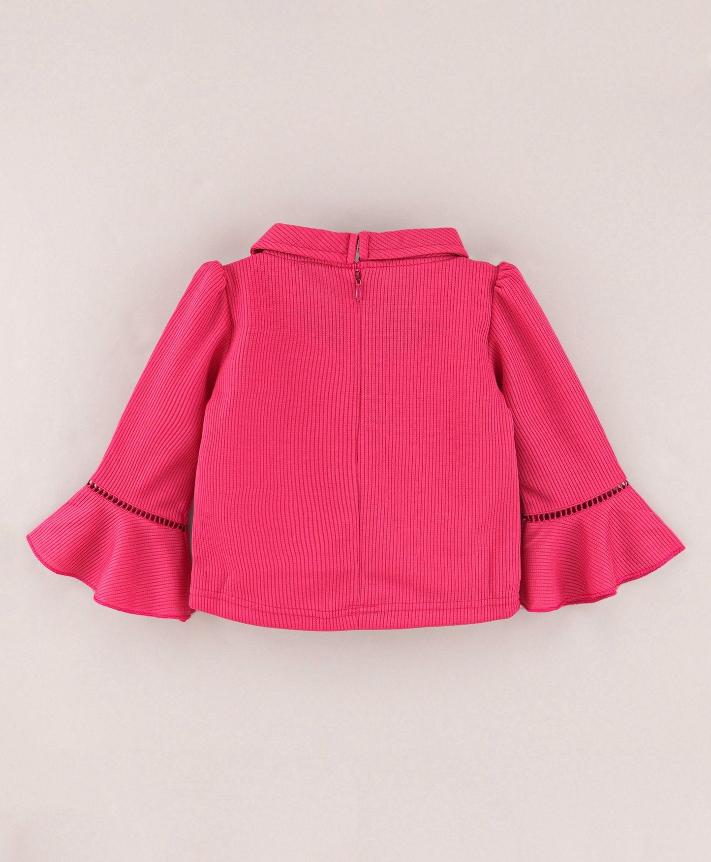 Enfance Full Bell Sleeves Flowers Emboridery  Top With  Printed Flared Skirt-D.Pink