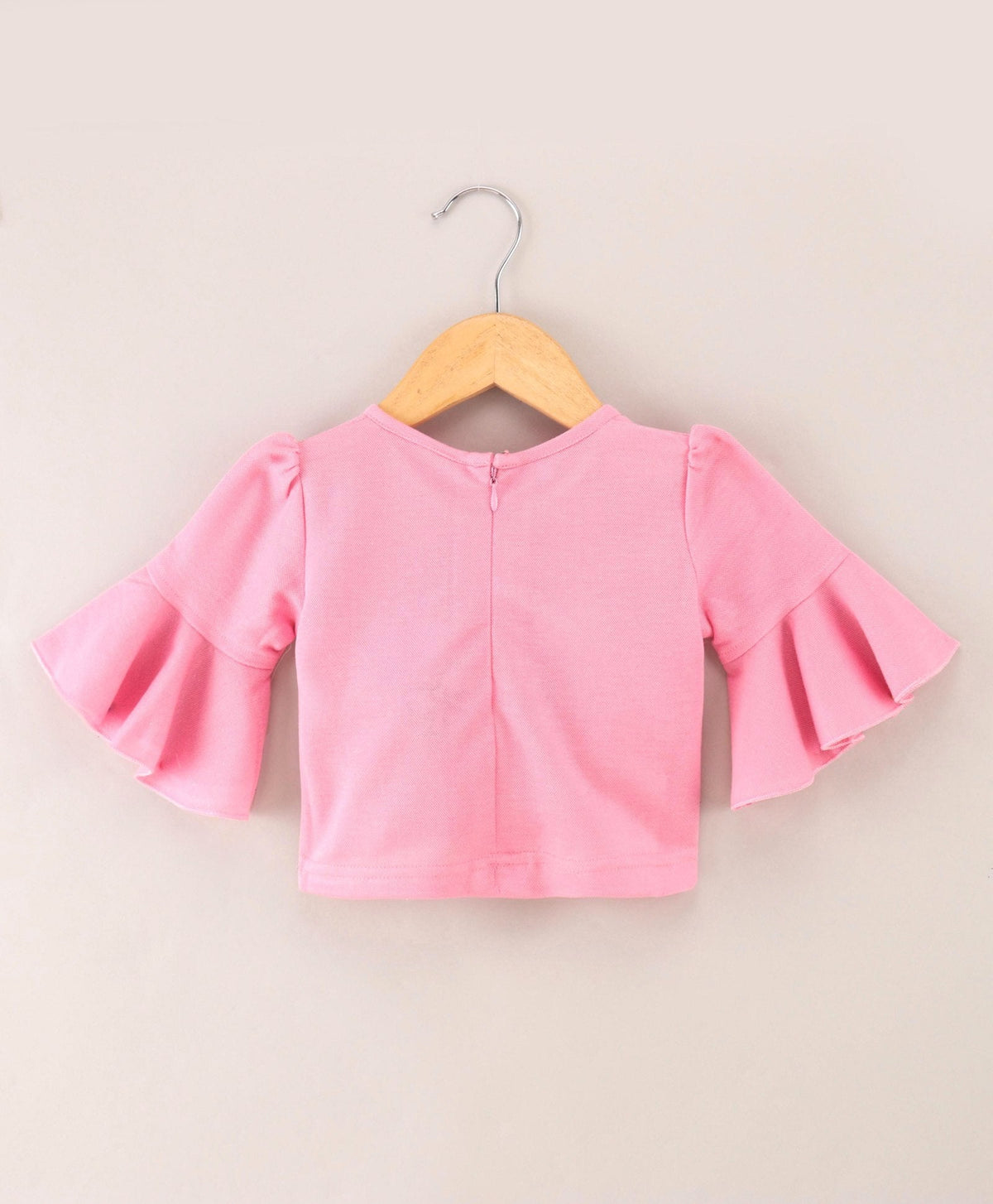 Enfance Full Sleeves  Applique Top With Pleated Floral & Stripes Printed Skirt Set-Pink
