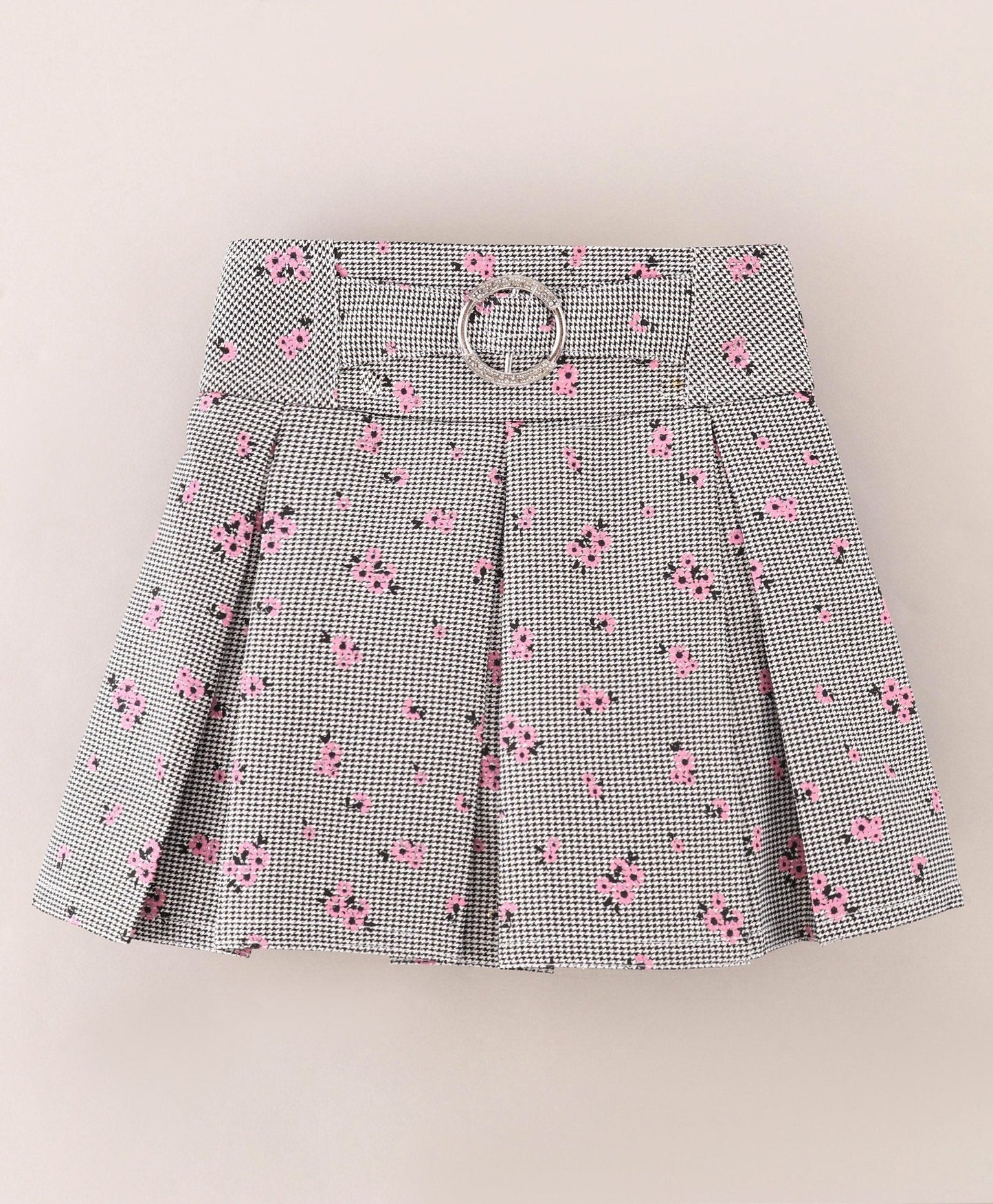 Enfance Full Sleeves  Applique Top With Pleated Floral & Stripes Printed Skirt Set-Pink