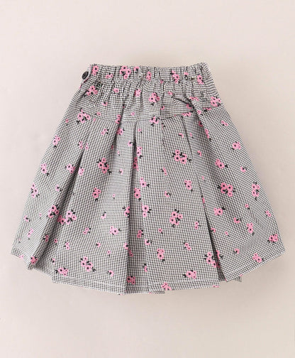 Enfance Full Sleeves  Applique Top With Pleated Floral & Stripes Printed Skirt Set-Pink