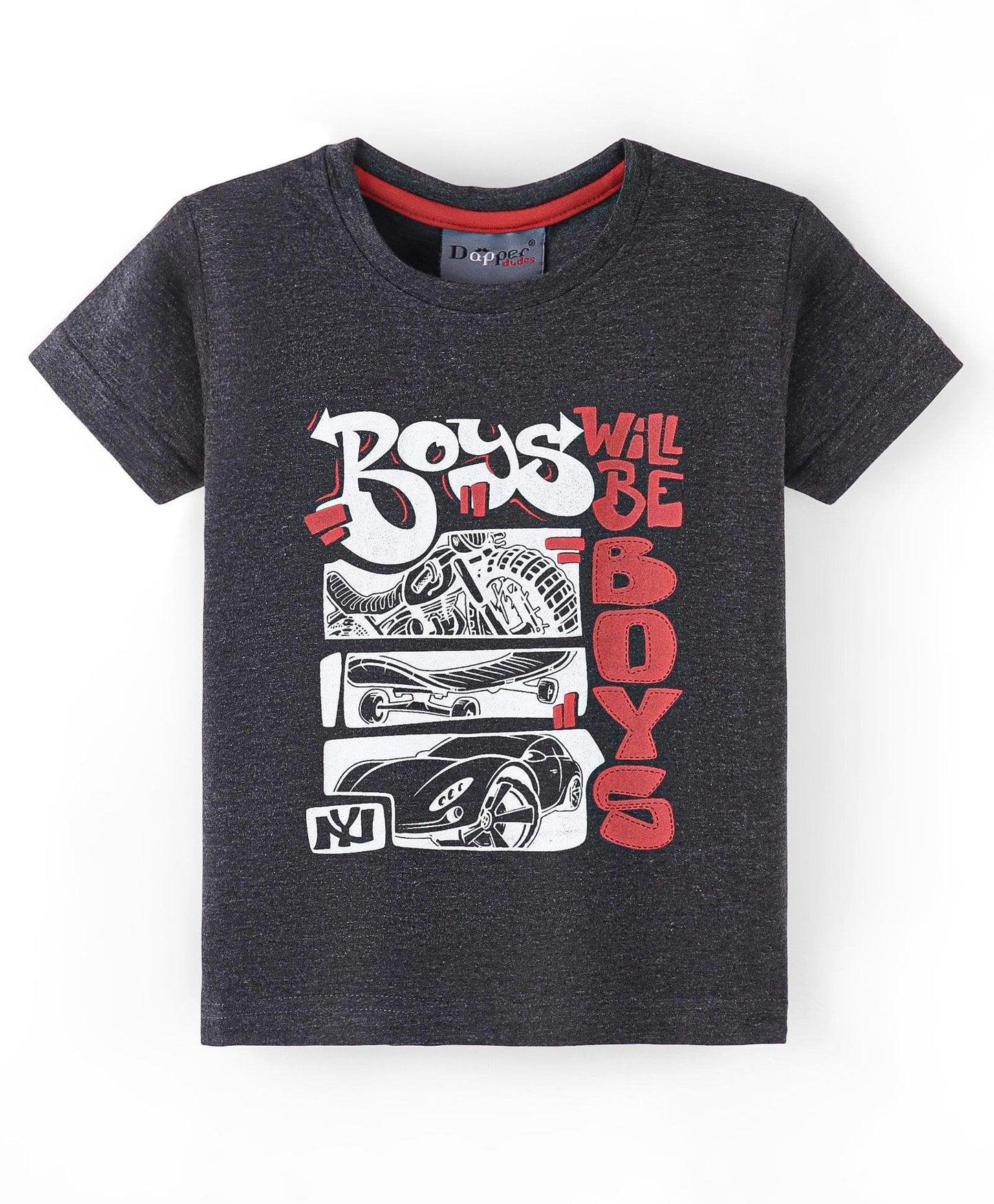 Dapper Dudes Half Sleeves Boys & Beep Print Tees - Red  D.Grey