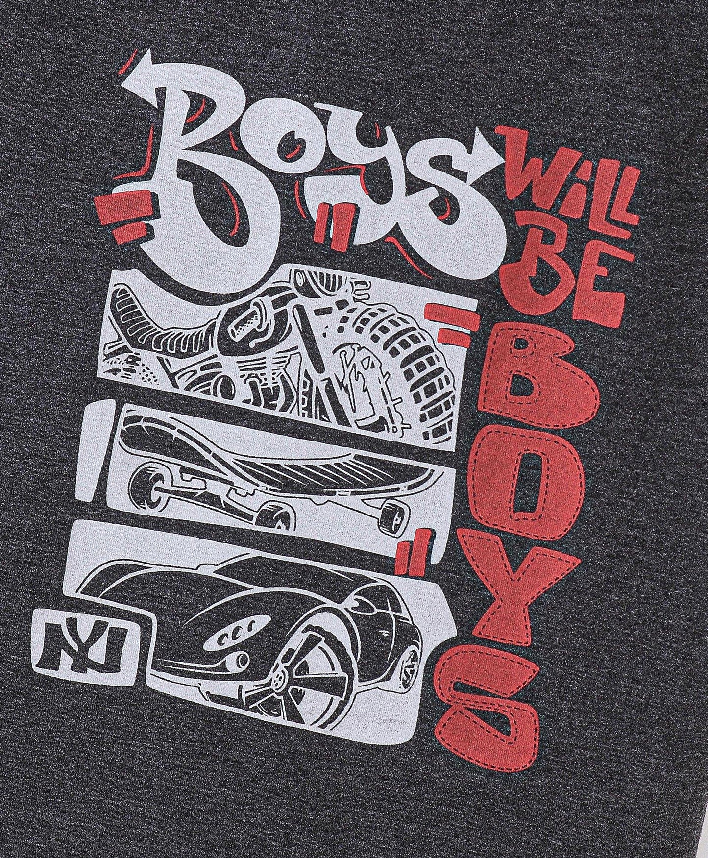 Dapper Dudes Half Sleeves Boys & Beep Print Tees - Red  D.Grey