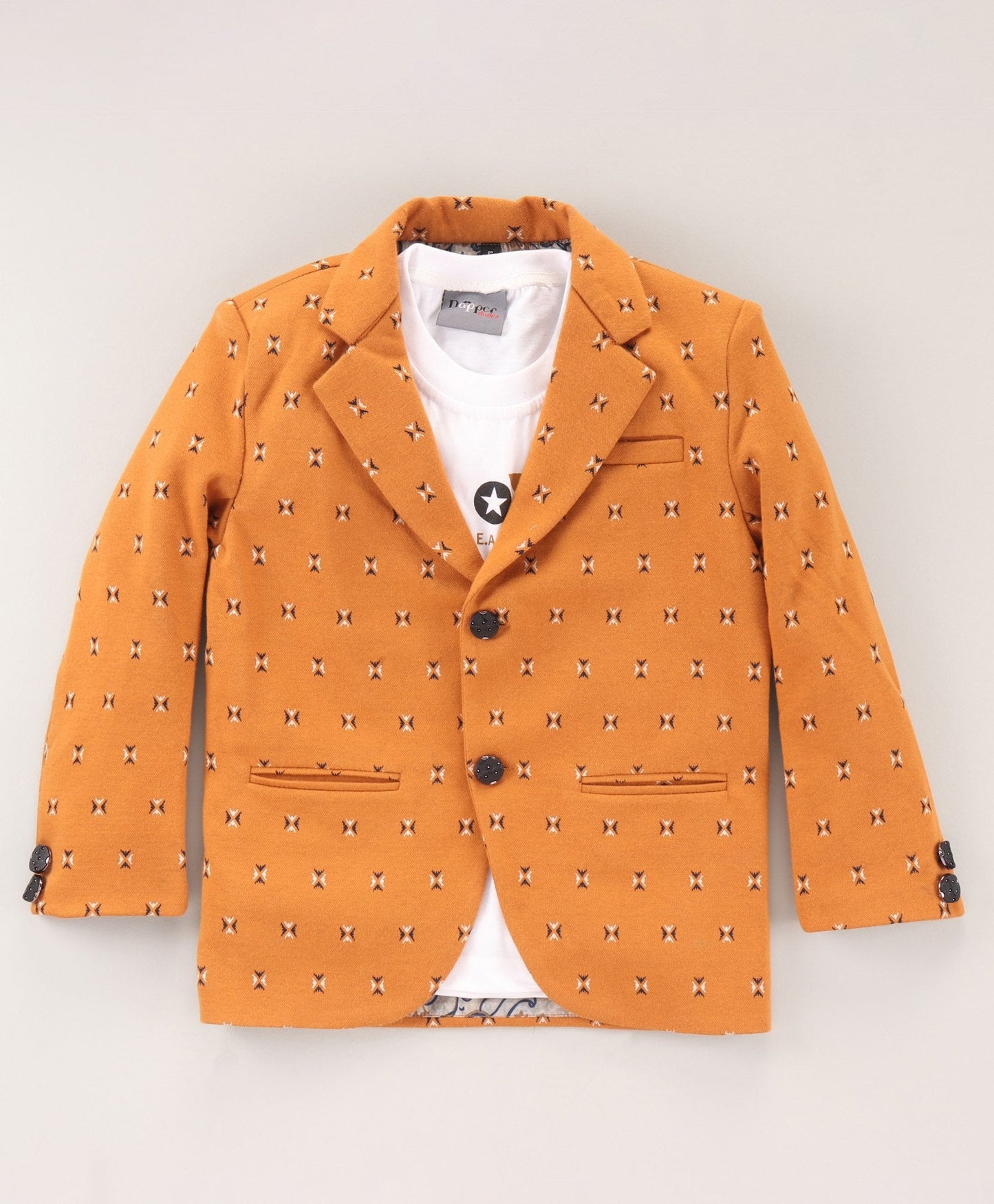 Dapper Dudes Full Sleeves Printed Blazer With Tee  - Mustard