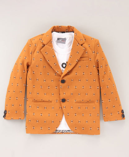 Dapper Dudes Full Sleeves Printed Blazer With Tee  - Mustard