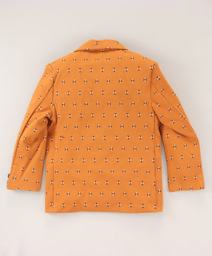 Dapper Dudes Full Sleeves Printed Blazer With Tee  - Mustard