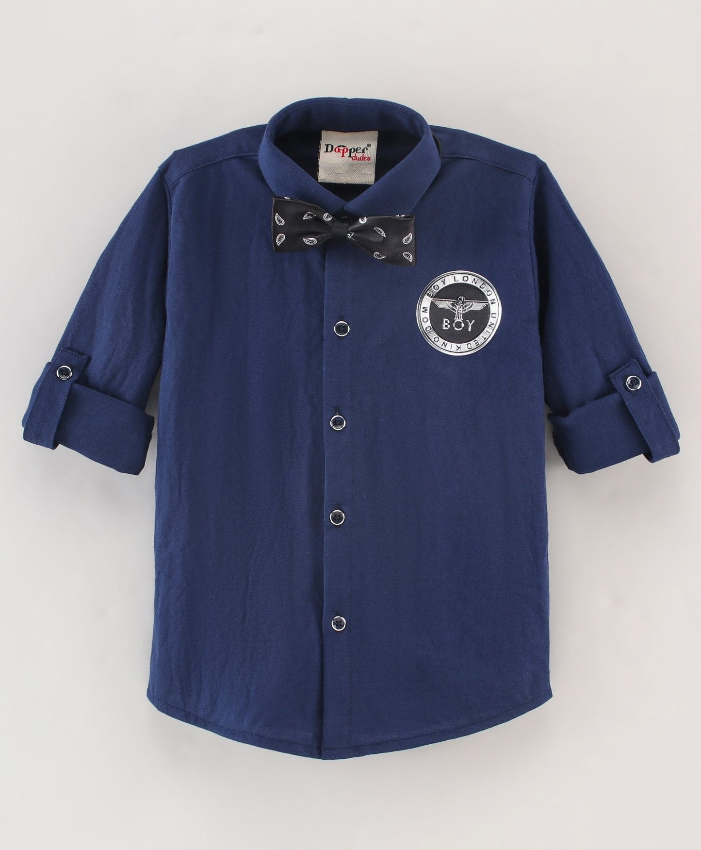 Dapper Dudes Full Sleeves Solid Shirt With Bow - Navy