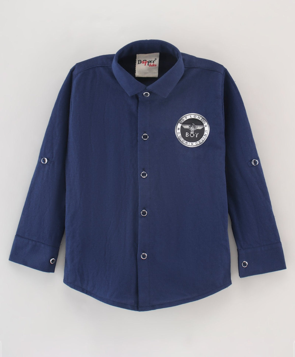 Dapper Dudes Full Sleeves Solid Shirt With Bow - Navy