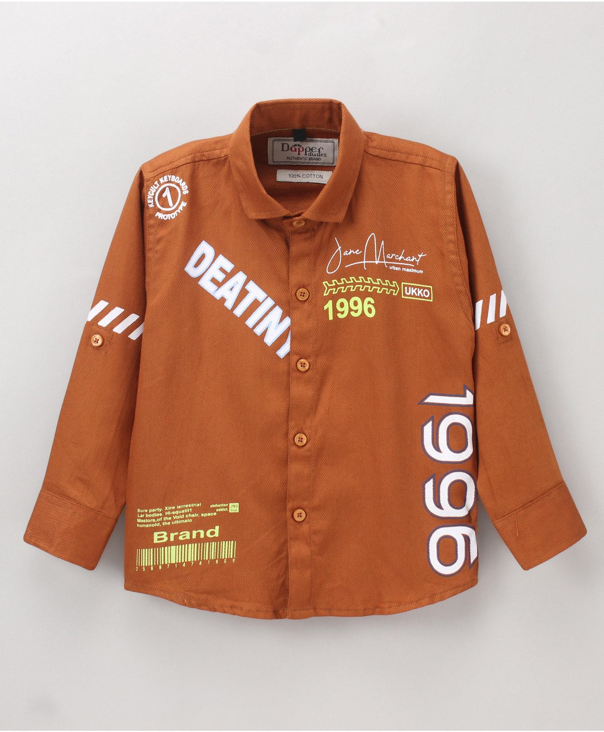 Dapper Dudes Full Sleeves Text Print Shirt - Brown