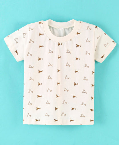 Dapper Dudes Half Sleeves Abstract Print Tee With Dungaree - D.Coffee