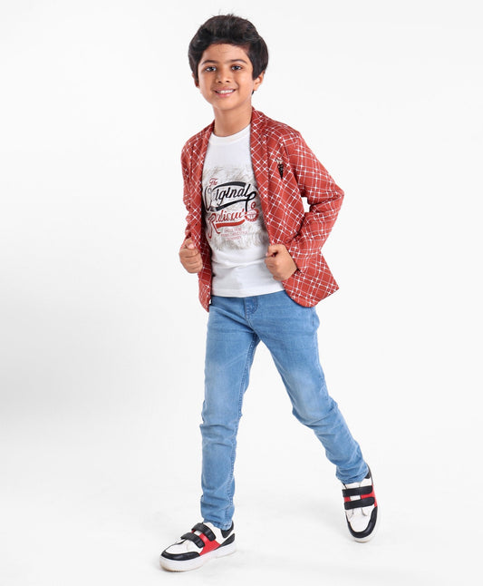 Dapper Dudes Full Sleeves Geometric Print Blazer With Tee - Brown