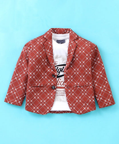 Dapper Dudes Full Sleeves Geometric Print Blazer With Tee - Brown