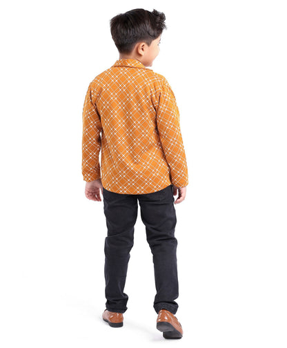 Dapper Dudes Full Sleeves Geometric Print Blazer With Tee - Mustard