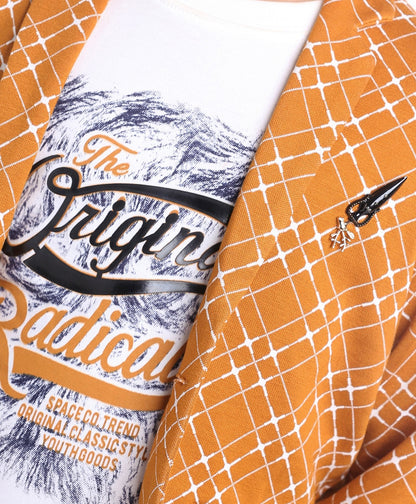 Dapper Dudes Full Sleeves Geometric Print Blazer With Tee - Mustard