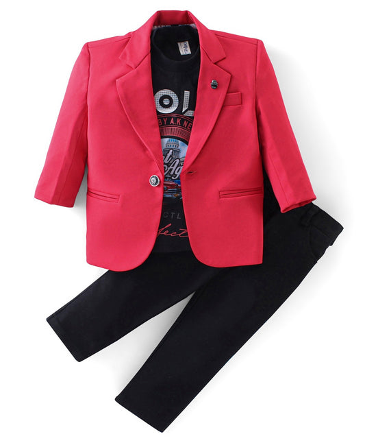 Dapper Dudes Full Sleeves Blazer With Evolve Print Tee & Bottom - Red