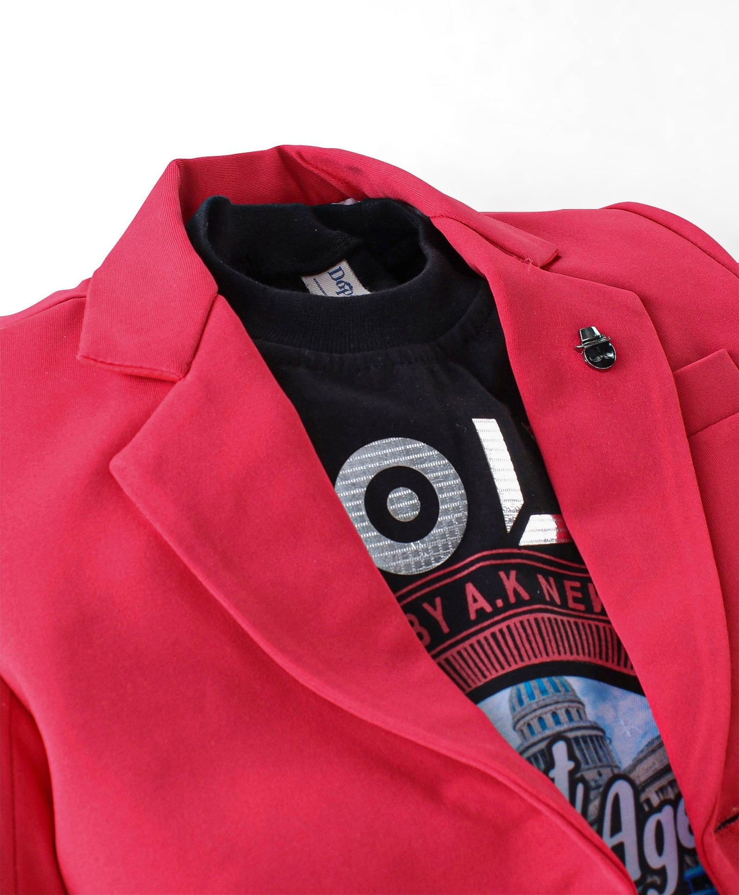Dapper Dudes Full Sleeves Blazer With Evolve Print Tee & Bottom - Red