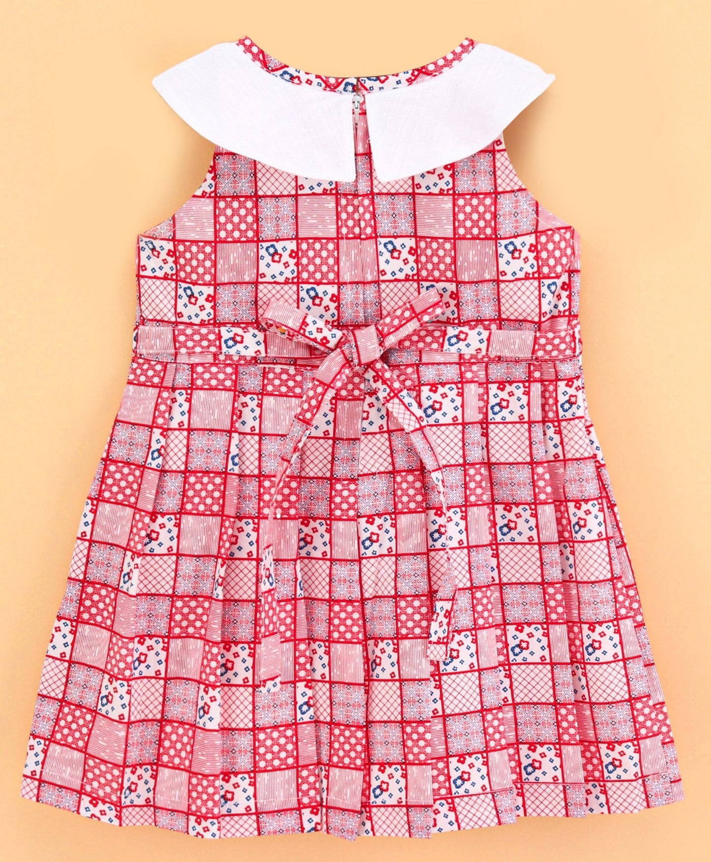 Enfance Sleeveless Floral And Checks Print Dress -Red
