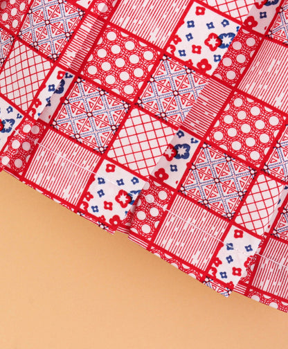 Enfance Sleeveless Floral And Checks Print Dress -Red