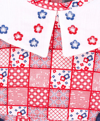 Enfance Sleeveless Floral And Checks Print Dress -Red
