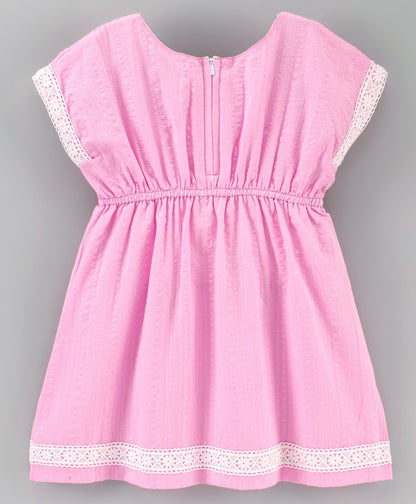 Enfance Sleeveless Circles Print Dress With Cap Sleeves Floral Applique Shrug -Pink
