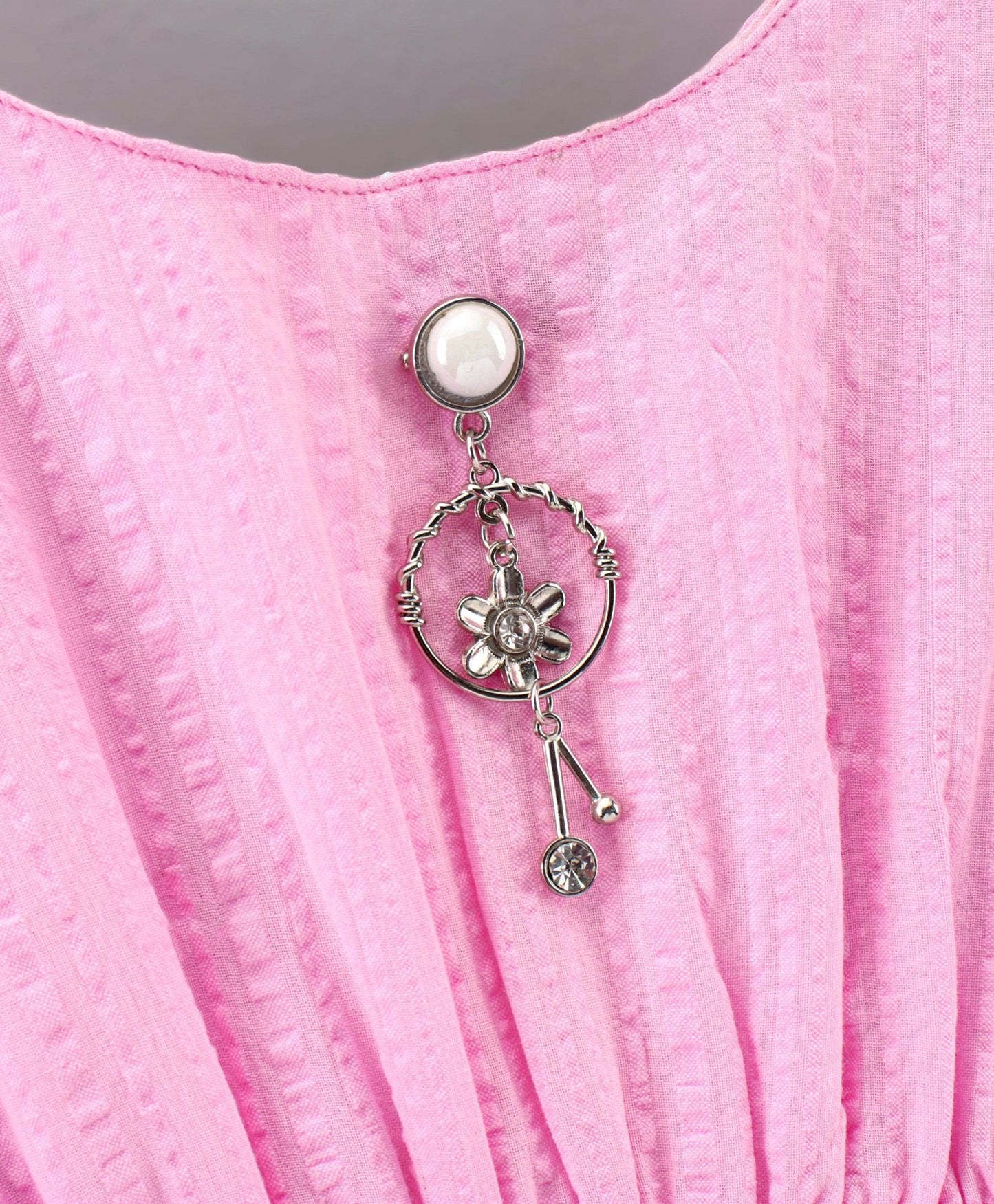 Enfance Sleeveless Circles Print Dress With Cap Sleeves Floral Applique Shrug -Pink