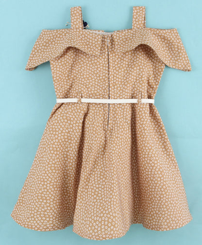 Enfance Half Sleeves Printed Casual Dress -Khaki