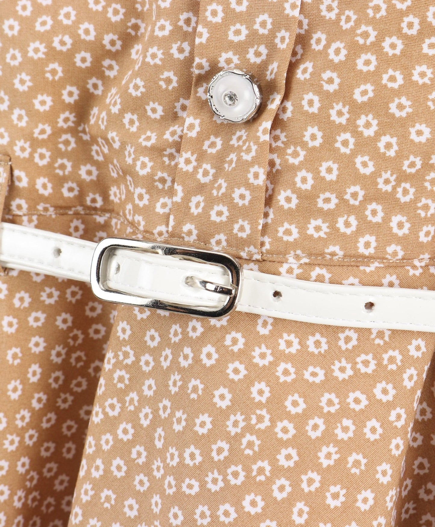 Enfance Half Sleeves Printed Casual Dress -Khaki