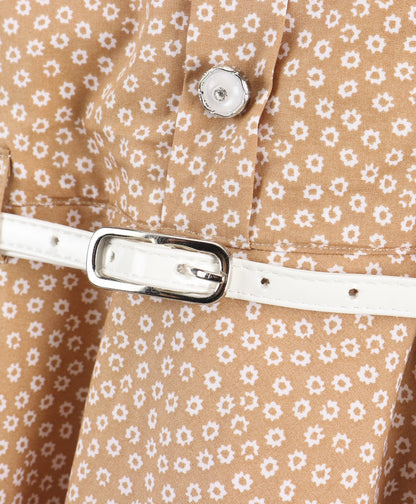 Enfance Half Sleeves Printed Casual Dress -Khaki