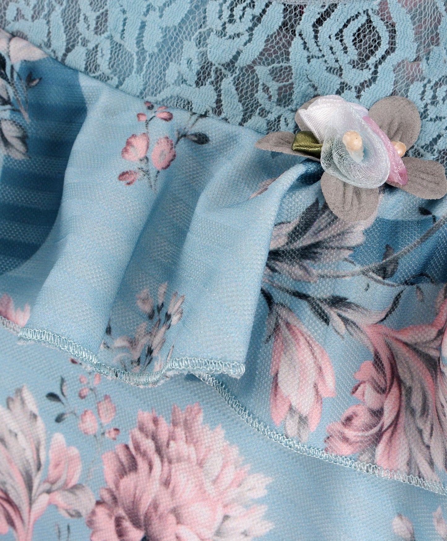 Enfance Cold Shoulder Sleeves Flower & Circle Print Dress -Blue