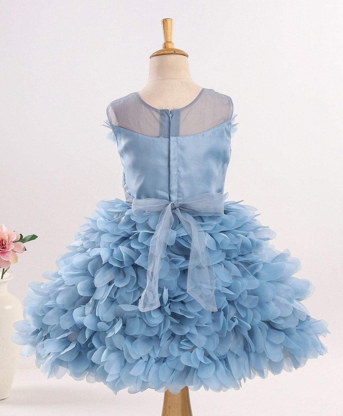 Enfance Sleeveless Ruffled Flowers Embellished Dress-Grey