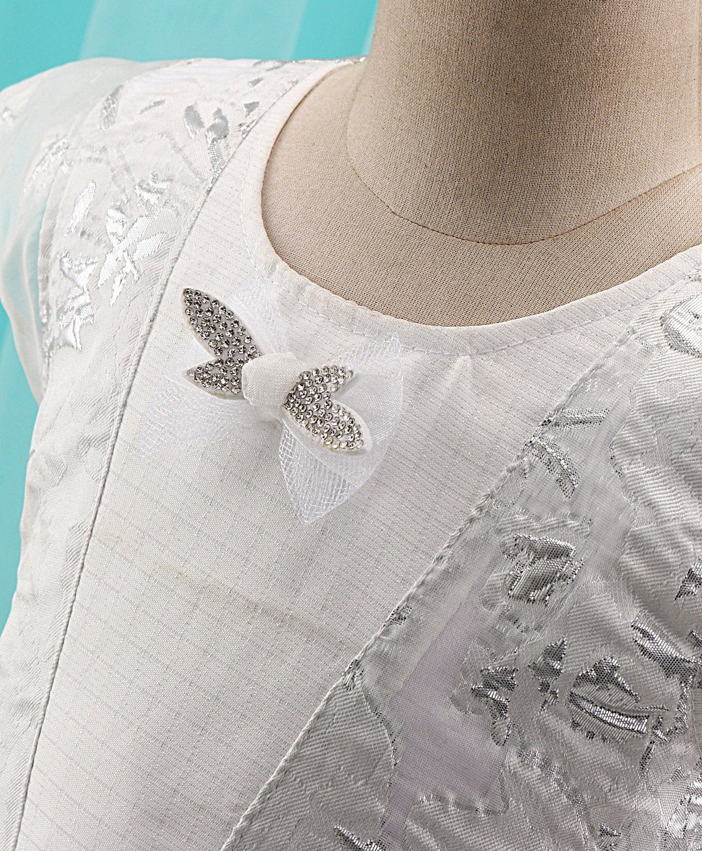 Enfance Cap Sleeves Faux Fur And Bow Detailing Layered Dress -White