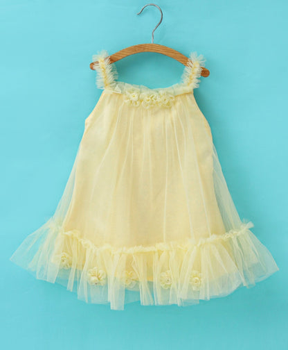 Enfance Sleeveless Solid Flared Dress With Hair Bnad-Lemon