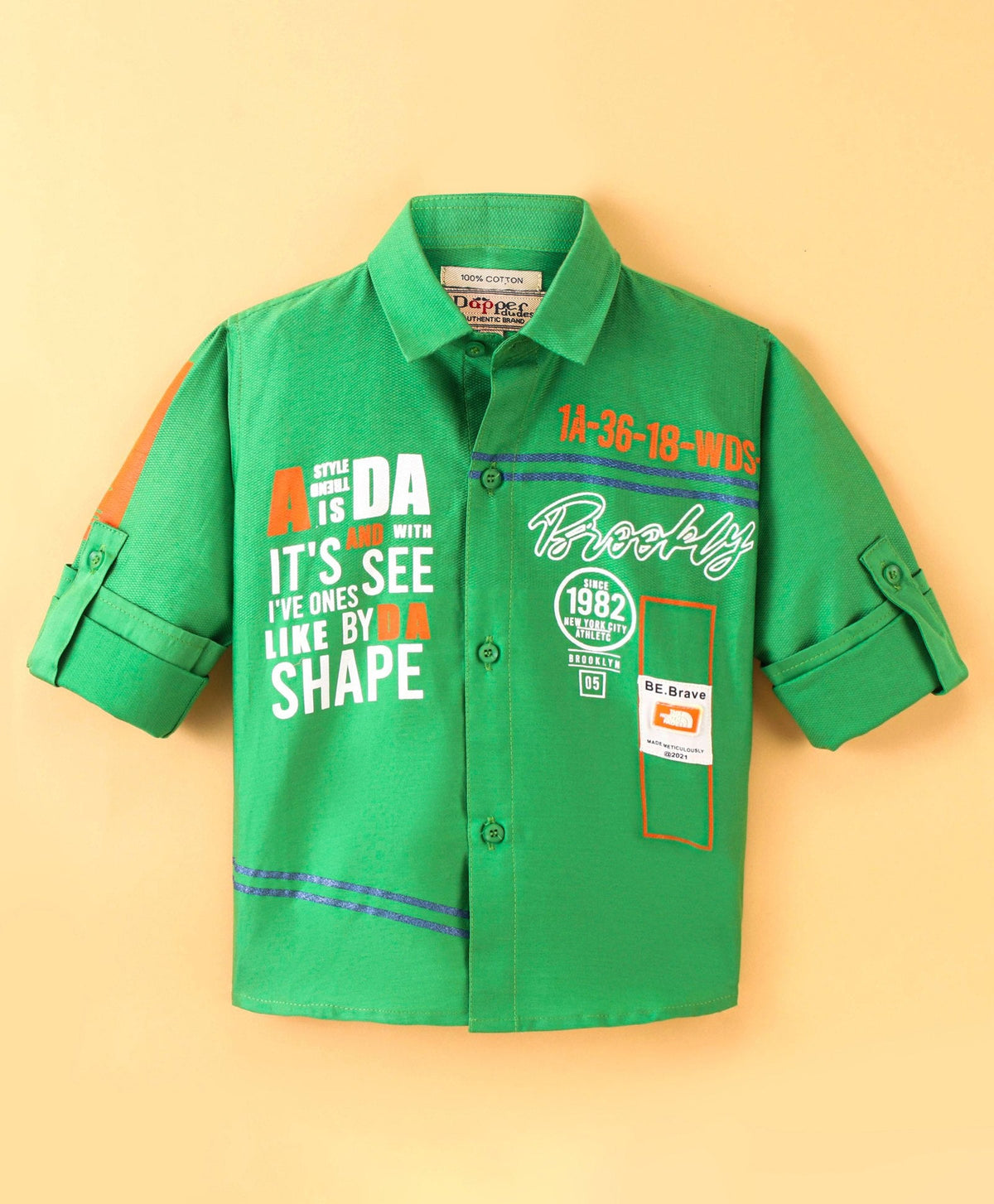 Dapper Dudes Full Sleeves Text Print Shirt - Green