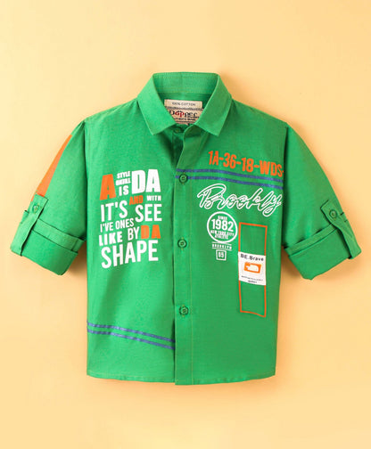 Dapper Dudes Full Sleeves Text Print Shirt - Green