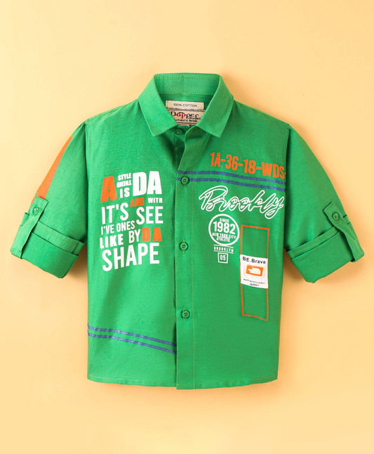 Dapper Dudes Full Sleeves Text Print Shirt - Green