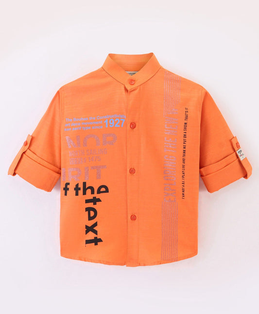 Dapper Dudes Full Sleeves Text Print Shirt - Orange