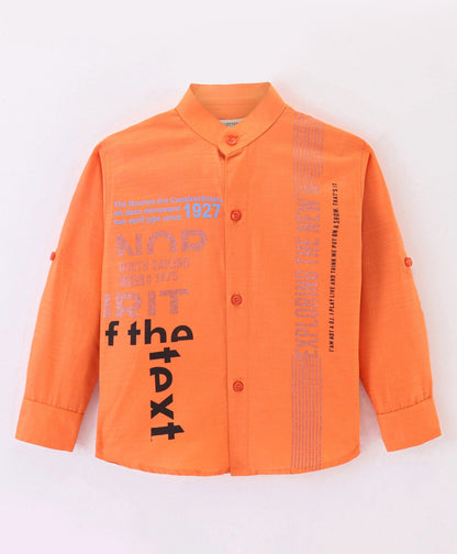 Dapper Dudes Full Sleeves Text Print Shirt - Orange
