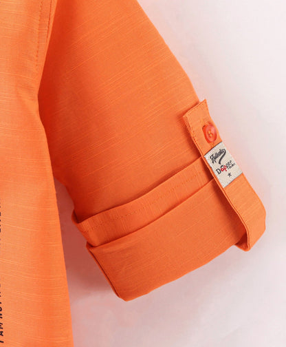 Dapper Dudes Full Sleeves Text Print Shirt - Orange