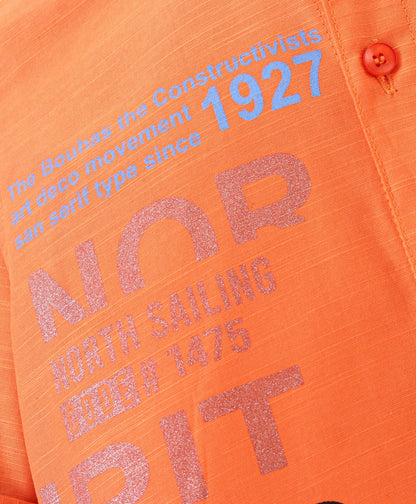 Dapper Dudes Full Sleeves Text Print Shirt - Orange