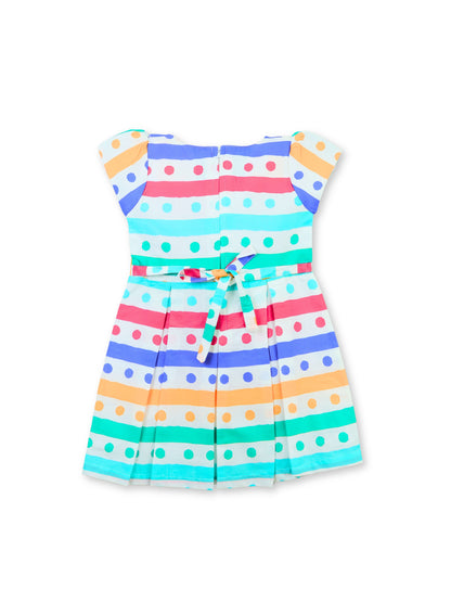 Enfance Short Sleeves Pleated & Geometric Printed Dress - Pink
