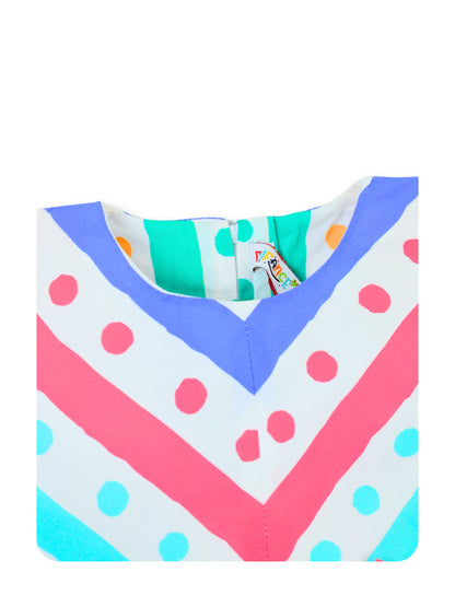Enfance Short Sleeves Pleated & Geometric Printed Dress - Pink