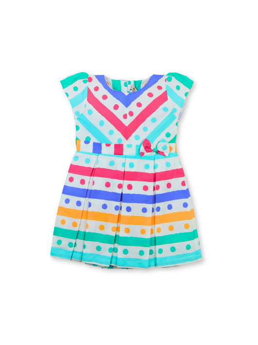 Enfance Short Sleeves Pleated & Geometric Printed Dress - Pink