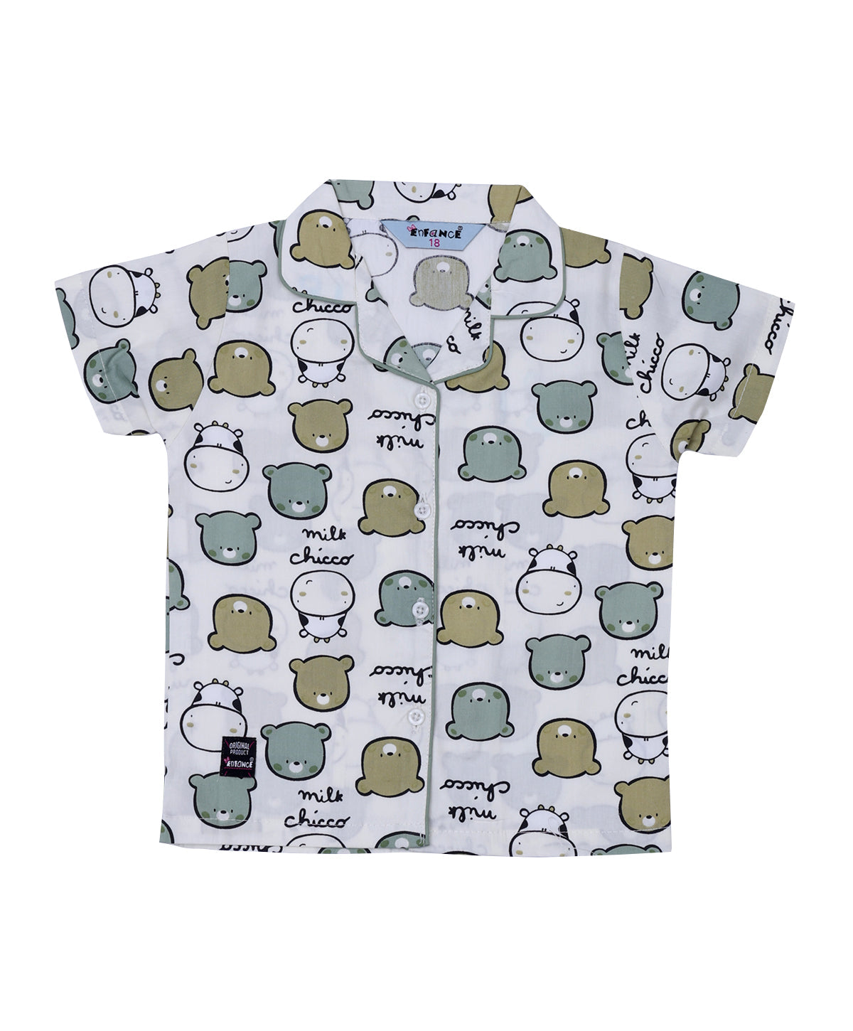 Enfance Half Sleeves Teddy Face Printed Night Suit-L.Green